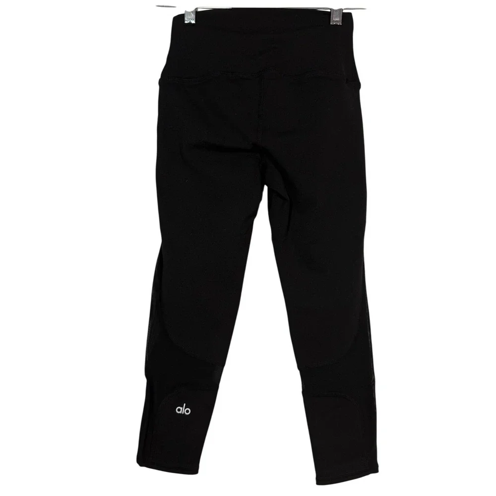 Alo Yoga High Waist Mesh Panel Leggings Black XXS Activewear Workout Crop